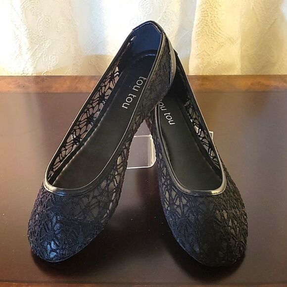 BRAND NEW  TOUTOU ELENA BLACK BALLET FLATS LACE  WOMEN"S SHOES - Picture 2 of 15
